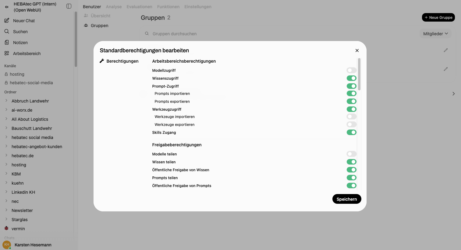 Dialog „Standardberechtigungen bearbeiten
