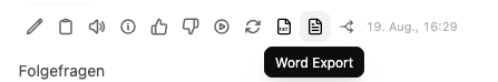 Aktionsleiste unter einer Antwort mit hervorgehobenem Symbol „Word Export“